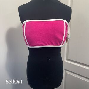 Kona Sol Women's Pink Bandeau Bikini Top Size L optional Strap Swimwear